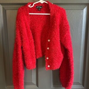 Art Class 7/8 Red Fuzzy sparkly Button-Up Cardigan